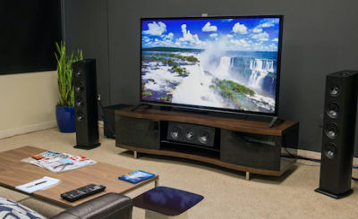 Large flat screen tv with Niagara Falls on screen