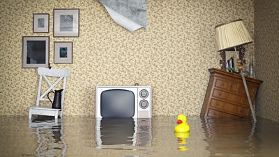 Items floating around in flooded living room