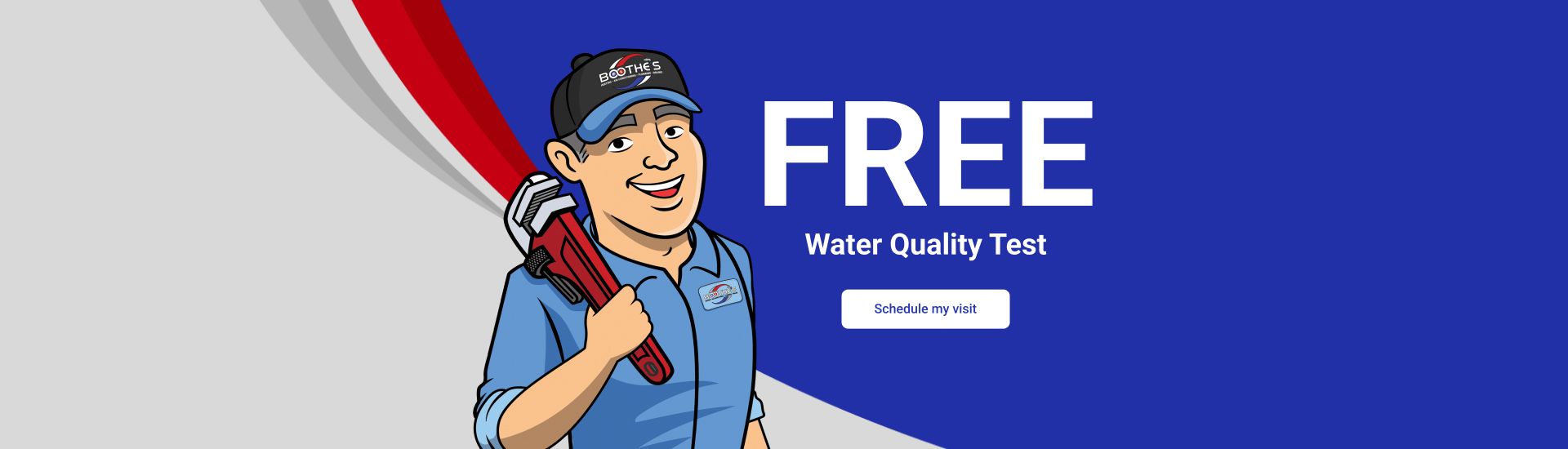 free water quality test promotion with wayne character holding wrench 