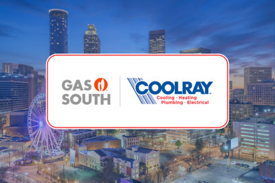 Gas South and Coolray logos with Atlanta backdrop