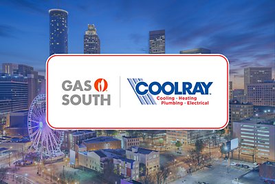 Gas South and Coolray logos with Atlanta backdrop