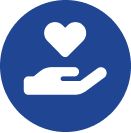 Blue hand and heart icon
