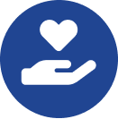 Blue hand and heart icon