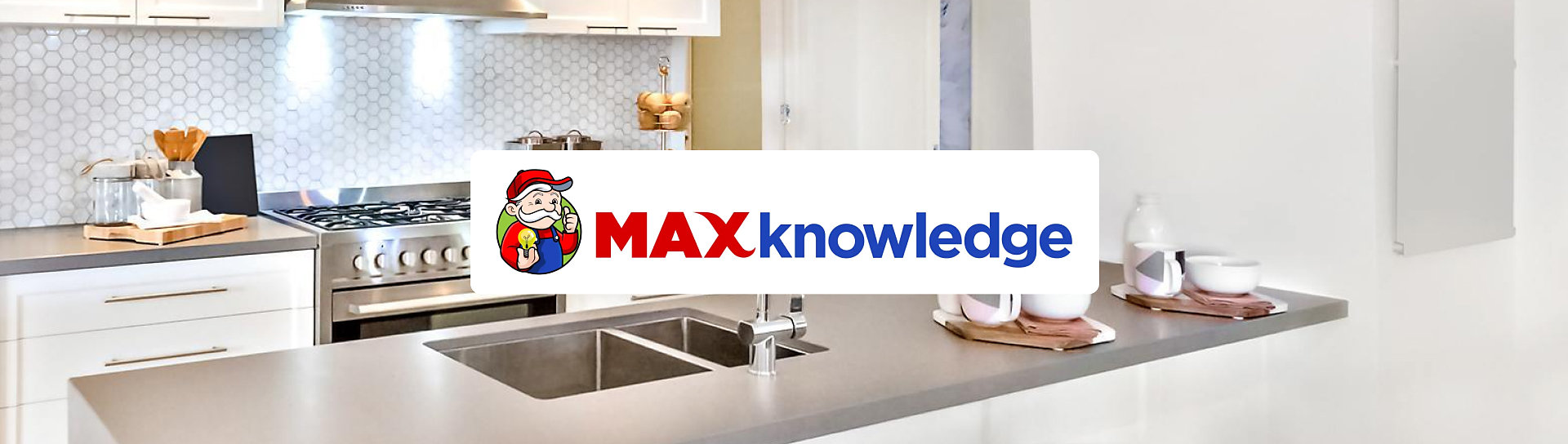 Max Knowledge logo with kitchen image in background