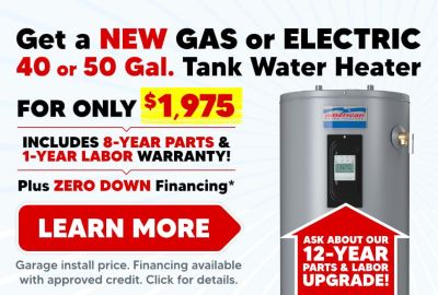 Get a New Gas or Electric Water Heater for only $1,975
