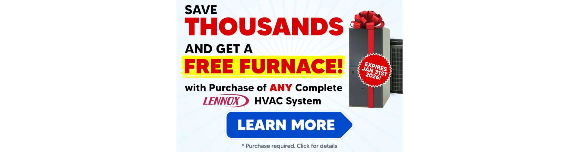 Get a FREE Furnace with Purchase of Any New Lennox HVAC System