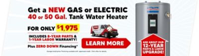 Get a New Gas or Electric Water Heater for only $1,975