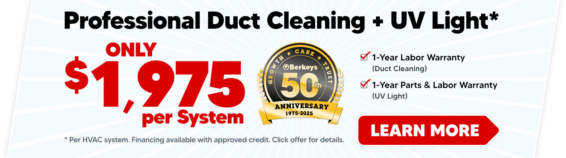 Duct Cleaning + UV Light for only $1975