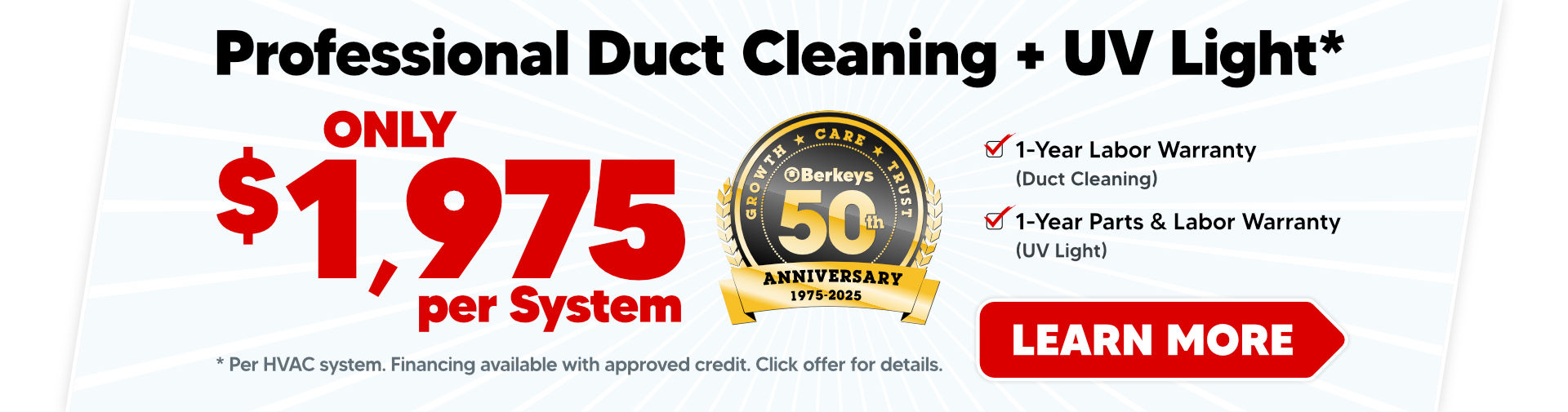 Duct Cleaning + UV Light for only $1975