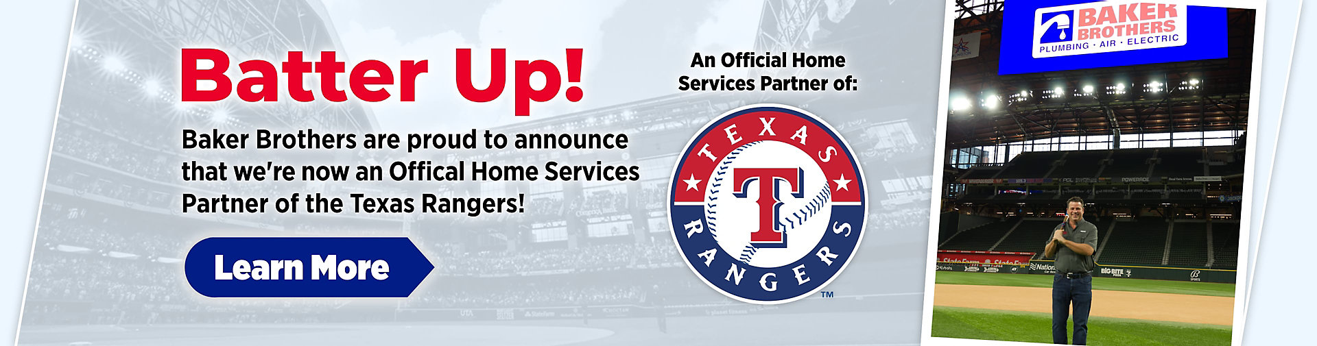 Baker Brothers is An Official Home Services Partner of The Texas Rangers