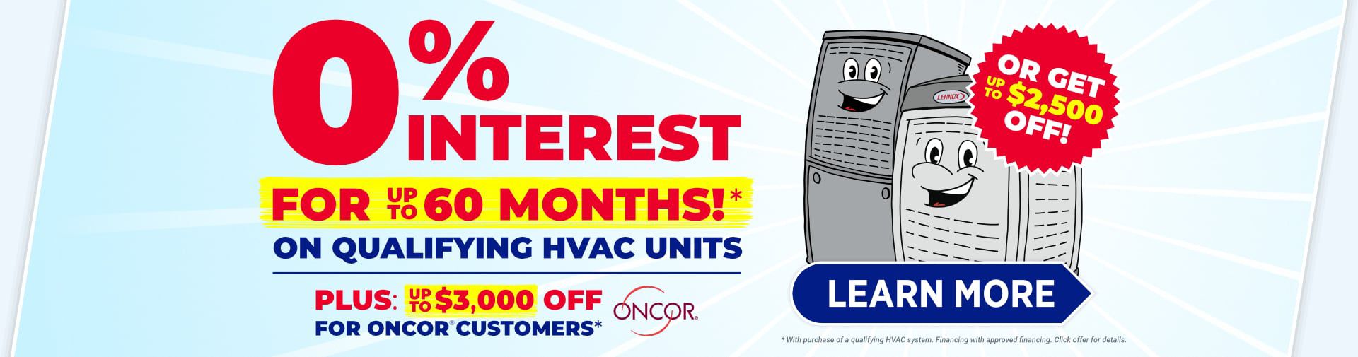 Get 0% Interest for up to 60 Months on new HVAC Systems