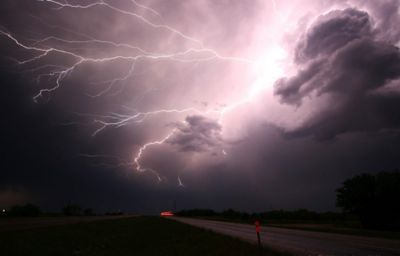 Forking lightning in a cloudy night sky