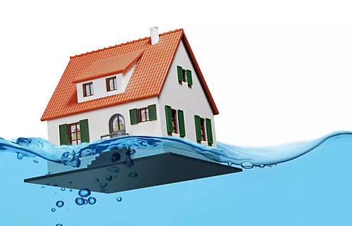 House model on water due to flooding 