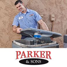 Parker and Sons HVAC tech repairing an air conditioner in Queen Creek, AZ