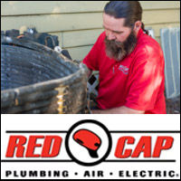 Red Cap HVAC tech repairing an air conditioner in Riverview