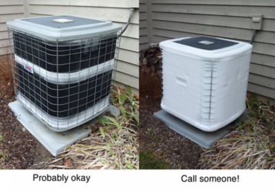 Heat pump with some ice and heat pump with too much ice