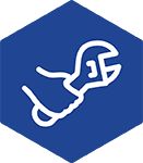 Blue wrench in hand icon