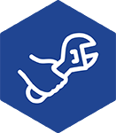 Blue wrench in hand icon