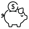 An outline of a piggy bank with a coin inserting into it.