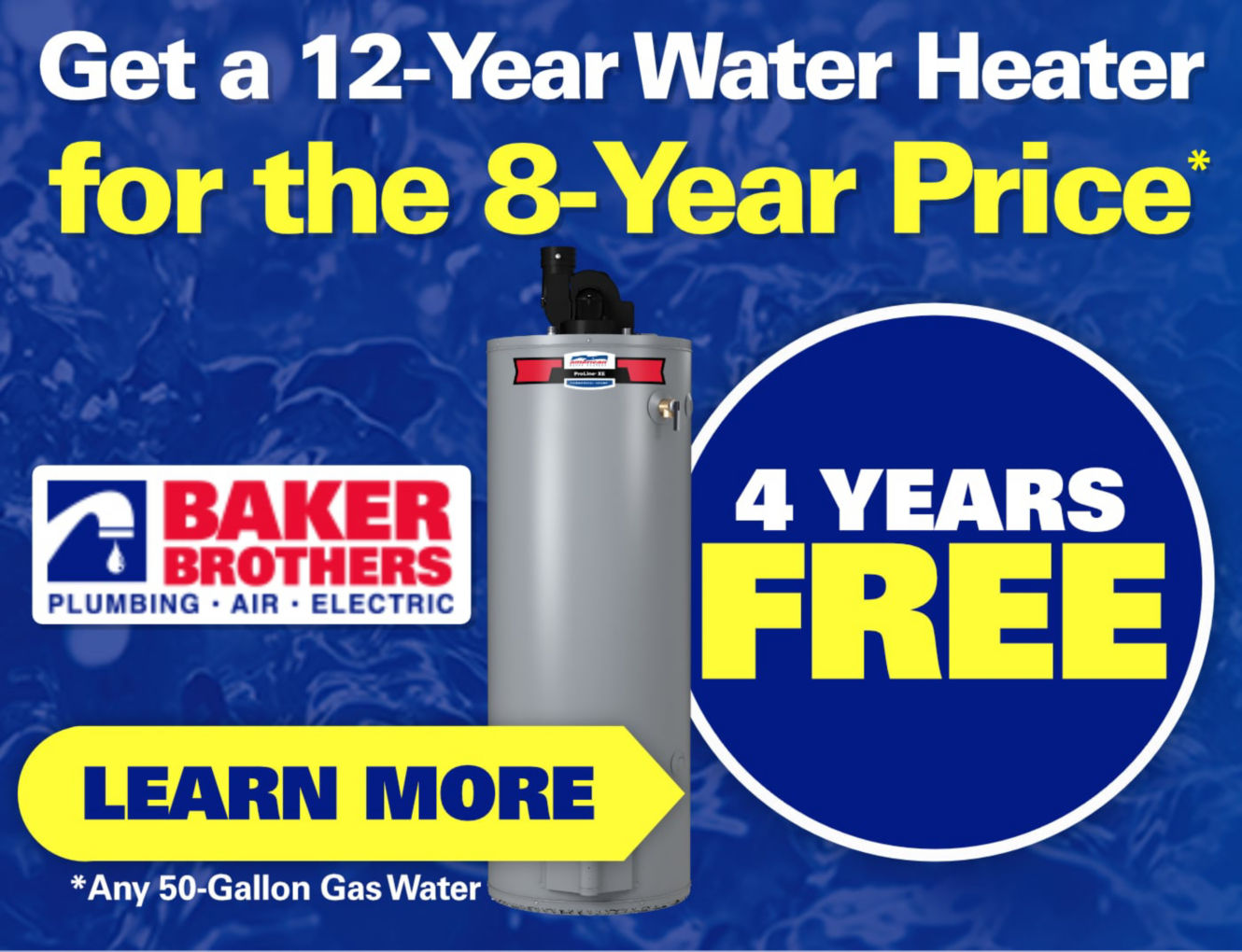 Water heaters - 12 year for 8 year price