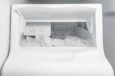 refrigerator ice maker box with ice inside