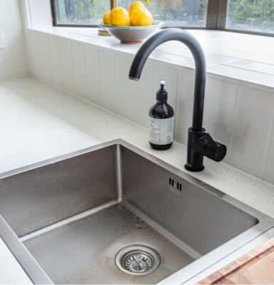 A faucet in a kitchen