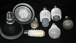 An arrangement of LED lightbulbs.