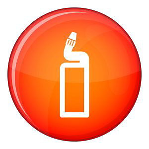 White outlined liquid drain cleaner icon in red circle