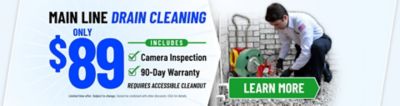 $89 Main Line Drain Cleaning Special