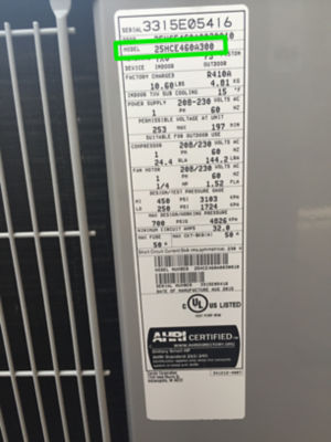 Manufacturer label on heat pump