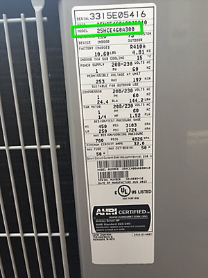 Manufacturer label on heat pump