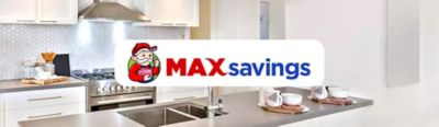 Max Savings Logo with kitchen background