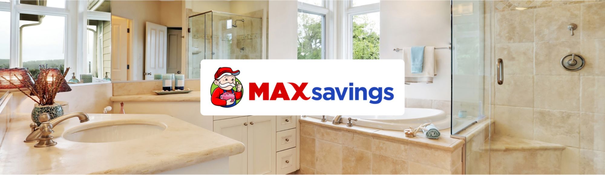 Max Gives logo with a bathroom in the background