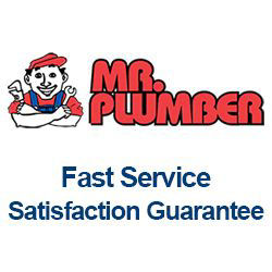 Mr. Plumber red logo, fast service, satisfaction, guarantee