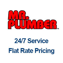Red Mr. Plumber logo  24/7 service flat rate pricing