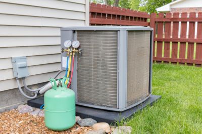 Refrigerant next to an HVAC unit