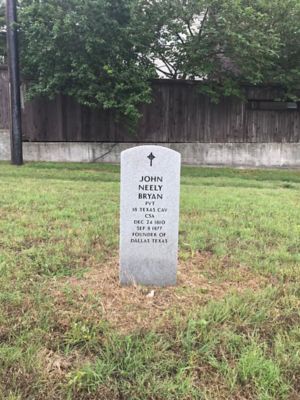 A headstone marking the possible burial place of John Neely Bryan,