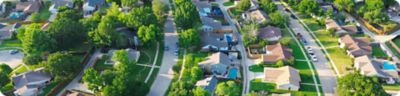 Aerial view of homes in a suburban neighborhood