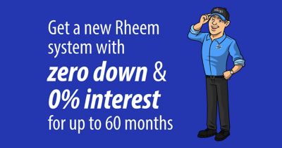 Get a new Rheem system with zero down and 0% interest for up to 60 months!