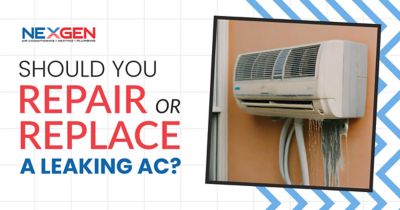 Moldy, leaking wall air conditioner unit with text: Should you repair or replace a leaking AC?