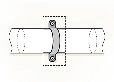 A pipe strap securing a pipe to a wall