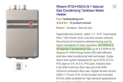Tankless water heater flow rate and temperature rise