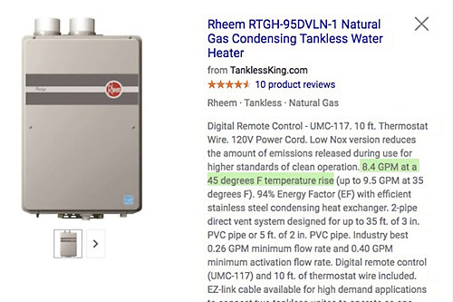 Tankless water heater flow rate and temperature rise