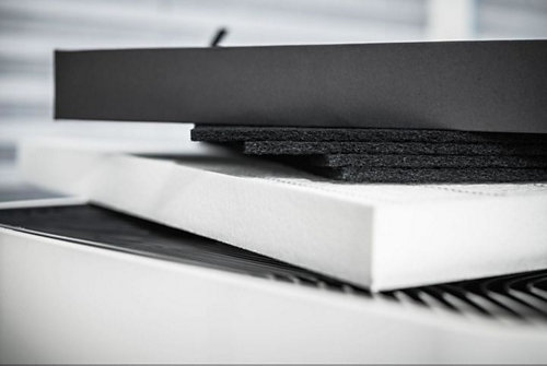 A stack of black and white objects