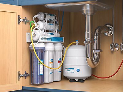 Reverse Osmosis water filtration system under a kitchen sink