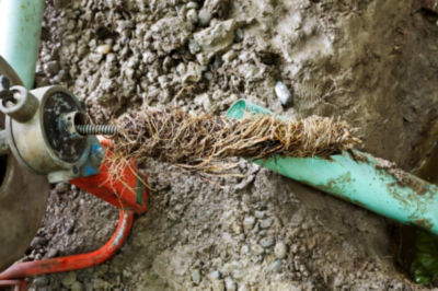 Roots coming out of pipe in ground