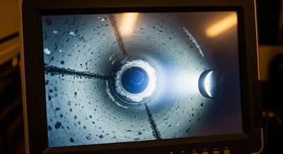 screen showing inside of sewer line during sewer camera inspection