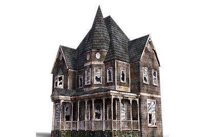 A spooky looking broken-down Victorian house