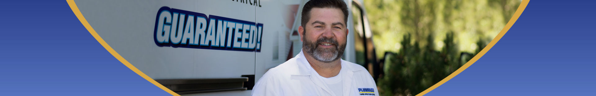 Plumbline electrician in front of a service van