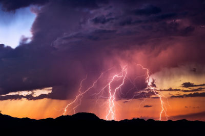 Stormy colorful sky with bolts of lightning